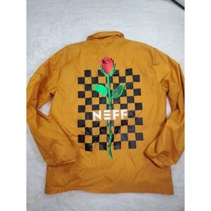 NEFF Skater Jacket Mens Large Windbreaker Rose Checkers Yellow Button Up‎ Coat